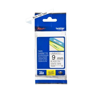 cassette à ruban brother tze 221 noir sur blanc, 9 mm de large / 8 m de long